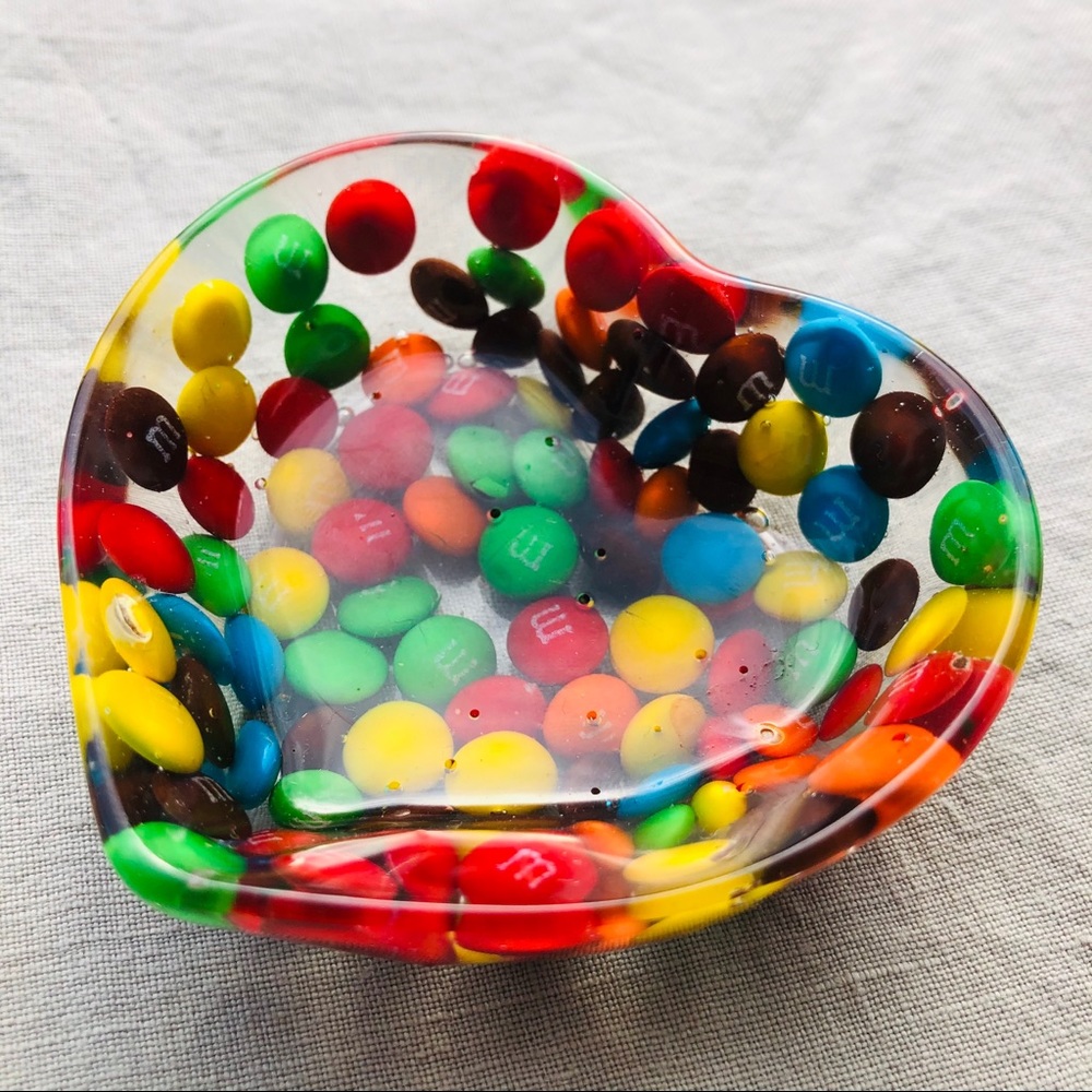 Mini M&M heart shaped bowl 3 x 3 epoxy Resin bowl for jewelry